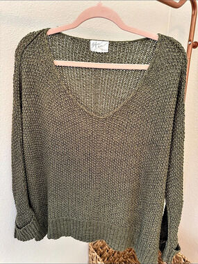 Before You Olive Green V-Neck Sweater